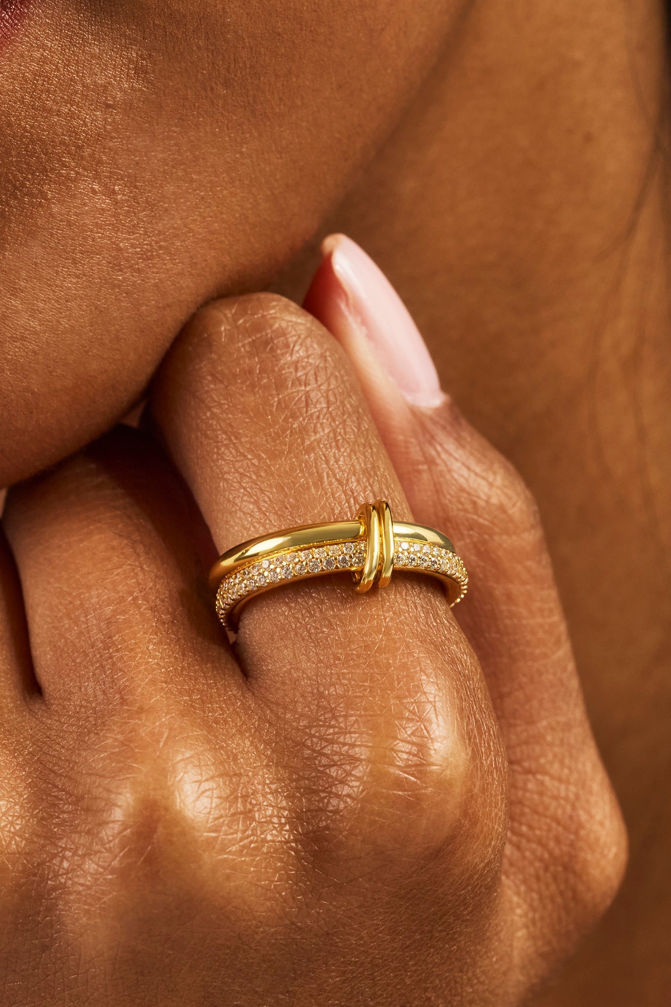 Double Row Polished & Iced Mix Ring - 8mm - Gold